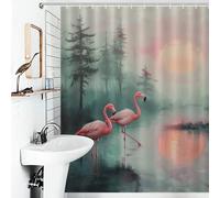 POLIUAWS Pink Flamingos at Sunset Ensemble De Rideaux De Douche Lavables Et Élégants pour Usage Quotidien, avec 12 Crochets, pour Salle De Bain Ou Salle d'eau 56.30x70.87Inch（143x180cm）