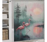 POLIUAWS Pink Flamingos at Sunset Rideau De Douche D'hôtel en Tissu Doux, Imperméable Et Résistant À Séchage Rapide, pour Salle De Bain À Domicile, Motif Toile De Jouy 69.69x70.87Inch（177x180cm）
