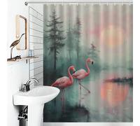 POLIUAWS Pink Flamingos at Sunset Rideau De Douche Lavable Et Élégant avec Crochets pour Salle De Bain, Style Toile, Idéal pour La Maison Ou L'hôtel 53.54x70.87Inch（136x180cm）