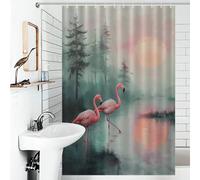 POLIUAWS Pink Flamingos at Sunset Rideaux De Salle De Bain Lavables en Tissu 100% Polyester, Style Moderne, pour Caravane 46.85x70.87Inch（119x180cm）