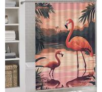POLIUAWS Pink Flamingos Sunset Ensemble De Décoration De Salle De Bain Moderne en Tissu Polyester Épais Et Résistant pour Baignoire Et Cabine De Douche 64.17x70.87Inch（163x180cm）