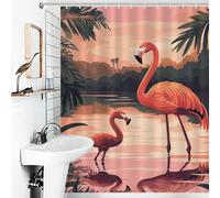 POLIUAWS Pink Flamingos Sunset Rideau De Douche Lavable Et Élégant pour Salle De Bain, Baignoire Et Cabine De Douche 56.30x70.87Inch（143x180cm）