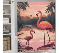 POLIUAWS Pink Flamingos Sunset Rideaux De Bain Décoratifs Lavables en Tissu 100% Polyester pour Enfants, Femmes Et Hommes 69.69x70.87Inch（177x180cm）