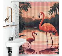 POLIUAWS Pink Flamingos Sunset Tissu Polyester Imperméable Moderne, Déperlant pour Baignoire Et Cabine De Douche 53.54x70.87Inch（136x180cm）