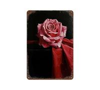 POLIUAWS Pink Rose on Red Fabric Panneau Décoratif En Métal Pour Accessoires De Camping, Jardin, Ferme, Salon, Clubs De Plein Air11.8"x7.9"