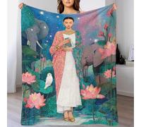 POLIUAWS Plaid en Flanelle à Motif de Lotus enchanté 3D, Ultra Doux et Moelleux, idéal pour Le lit ou Le canapé, 100 x 130 cm (40 x 50 Pouces).