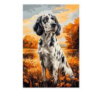 POLIUAWS Portrait d'un setter anglais dans un paysage d'automne, peinture diamant 5D à faire soi-même, kit de loisirs créatifs en cristal, 20 x 30 cm, pour adultes, décoration murale, cadeau.