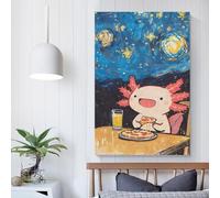 POLIUAWS Poster décoratif en toile représentant un axolotl kawaii mangeant une pizza - Décoration murale pour chambre - Style moderne et esthétique - 50 x 75 cm (20 x 30 pouces)