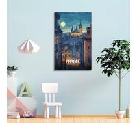 POLIUAWS Prague, République tchèque, paysage nocturne : tableau mural pour salon ou chambre, grand format 40 x 60 cm (16 x 24 pouces).