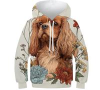 POLIUAWS Pull-Over décontracté pour garçon, Motif Floral et Portrait de Chien - 1 Pull à Manches Longues, vêtements pour Enfants de 9 à 11 Ans