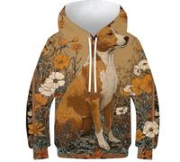 POLIUAWS Pull-Over décontracté pour garçon, Motif Floral et Portrait de Chien, Manches Longues, vêtements 8-10 Ans
