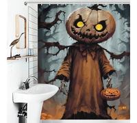 POLIUAWS Pumpkin Man Halloween Art Ensemble De Décoration De Salle De Bain Moderne en Tissu 100% Polyester Lavable pour Rideau De Douche Et Salle d'eau 56.30x70.87Inch（143x180cm）