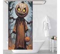POLIUAWS Pumpkin Man Halloween Art Ensemble De Décoration De Salle De Bain Moderne en Tissu Imperméable, Résistant Aux Moisissures Et Doté De Crochets, pour Caravane 35.43x70.87Inch（90x180cm）