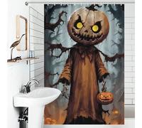 POLIUAWS Pumpkin Man Halloween Art Ensemble De Décoration De Salle De Bain Moderne en Tissu Imperméable Et Résistant À Séchage Rapide pour Baignoires De Cabine 46.85x70.87Inch（119x180cm）