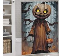 POLIUAWS Pumpkin Man Halloween Art Ensemble De Décoration De Salle De Bain Moderne en Tissu Imperméable Lavable avec Crochets 64.17x70.87Inch（163x180cm）
