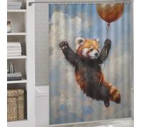 POLIUAWS Red Panda Balloon Flying Rideaux De Douche Modernes en Polyester Déperlant Et Anti-moisissures pour Baignoires 64.17x70.87Inch（163x180cm）