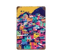 POLIUAWS Retro Colorful Houses of South America Minimalist Pattern Art Illustration Décoration Murale Rétro En Métal, Panneau En Métal Pour Intérieur/extérieur, Style Ferme 11.8"x7.9"