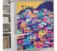 POLIUAWS Retro Colorful Houses of South America Minimalist Pattern Art Illustration Rideaux De Salle De Bain Lavables Et Élégants pour Cabines Et Baignoires, Style Moderne 69.69x70.87Inch（177x180cm）