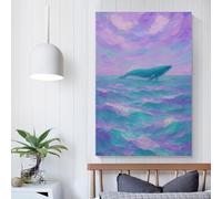POLIUAWS Rêve de baleine pastel - Peinture à l'huile sur toile représentant un animal marin, idéale pour la salle de bain ou comme cadeau d'anniversaire pour adultes (60 x 90 cm).