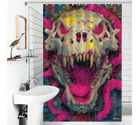 POLIUAWS Roar of The Forgotten Beast - Expressionist Fury Skull Ensemble De Décoration De Salle De Bain Moderne en Tissu Imperméable Lavable avec Crochets 46.85x70.87Inch（119x180cm）