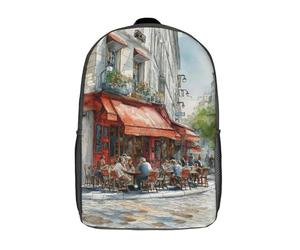POLIUAWS Sac à dos Café Life on A Paris Street pour enfants, sac d'école imprimé en 3D pour garçons, élèves du primaire et du collège, 43 cm (17 pouces).