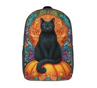 POLIUAWS Sac à dos coloré avec motif chat d'Halloween imprimé en 3D, sac d'école décontracté pour enfants, sac à dos tendance pour garçons, élèves du primaire et du collège, 43 cm (17 pouces).