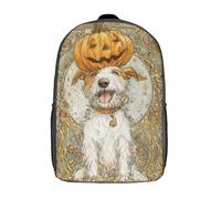 POLIUAWS Sac à dos d'école pour filles, motif citrouille et chien d'Halloween, imperméable et léger, idéal pour les collégiens et collégiennes (17 pouces).