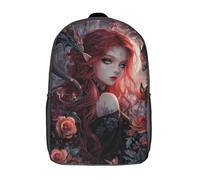 POLIUAWS Sac à dos enfant 3D « Étreinte du dragon » avec une enchanteresse rousse, imperméable, style scolaire, mignon et tendance, 17 pouces (43 cm).