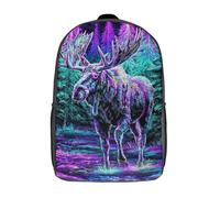 POLIUAWS Sac à dos enfant 3D néon motif forêt d'élans, imperméable, style écolier, mignon et tendance, 43 cm (17 pouces), idéal pour les filles et les garçons.