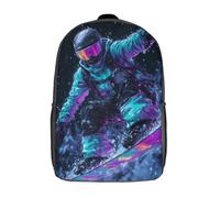 POLIUAWS Sac à dos enfant 3D néon snowboarder en action, imperméable, pour l'école, style décontracté et tendance, 43 cm (17 pouces), idéal pour les filles et les garçons.