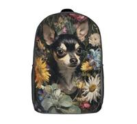 POLIUAWS Sac à dos enfant Chihuahua in Bloom-1, sac d'école imprimé en 3D, cartable pour enfants, sac de voyage, sac à dos garçon/fille, sac d'école pour enfants, 43 cm (17 pouces)