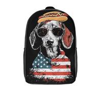 POLIUAWS Sac à dos enfant imperméable 17 pouces avec motif chien 3D et chapeau hot-dog. Sac d'école mignon et tendance pour fille et garçon.