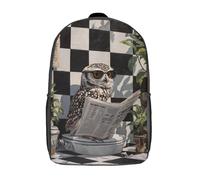 POLIUAWS Sac à dos enfant imprimé 3D avec hibou lisant les actualités, cartable scolaire, sac à dos étudiant, sac à dos tendance et léger pour l'école, le collège et les voyages, 43 cm (17 pouces)