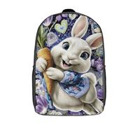 POLIUAWS Sac à dos enfant imprimé en 3D avec un adorable lapin et une carotte, idéal pour l'école primaire et le collège (43 cm).