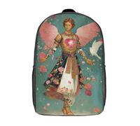 POLIUAWS Sac à dos enfant imprimé en 3D avec un ange gardien divin - 2 sacs d'école, sac à dos léger et tendance pour l'école, le collège et les voyages (17 pouces)