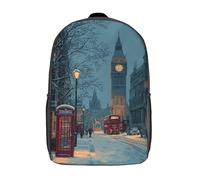 POLIUAWS Sac à dos enfant imprimé en 3D - Londres enneigée de nuit - Sac d'école/sacoche léger et tendance pour l'école, le collège et les voyages (17 pouces)