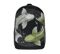 POLIUAWS Sac à dos enfant imprimé en 3D, motif carpes koï Yin Yang, sac d'école grande capacité, idéal pour les voyages et les livres, pour garçons, élèves du primaire et du collège (17 pouces).