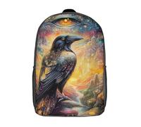 POLIUAWS Sac à dos enfant imprimé en 3D, motif Corbeau du Cosmos, sac de voyage léger pour l'école, sac à dos tendance pour enfants et écoliers, 43 cm (17 pouces).