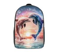 POLIUAWS Sac à dos enfant imprimé en 3D, motif dauphin dansant au coucher du soleil, pour garçon et fille, idéal pour l'école. Sac à dos avec grandes poches, 43 cm (17 pouces).