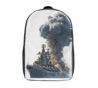 POLIUAWS Sac à dos enfant imprimé en 3D, motif navire de guerre en action, pour garçon et fille, avec de grandes poches, 43 cm (17 pouces).
