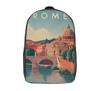 POLIUAWS Sac à dos enfant imprimé en 3D, motif pont et paysage urbain de Rome, idéal pour l'école, les voyages et les livres. Grande capacité, 43 cm (17 pouces).