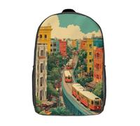 POLIUAWS Sac à dos enfant imprimé en 3D, motif tramways colorés, sac d'école léger et tendance pour enfants et écoliers, 43 cm (17 pouces).