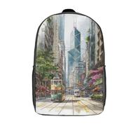 POLIUAWS Sac à dos enfant imprimé en 3D, motif tramways en ville, sac d'école léger et tendance de 17 pouces.