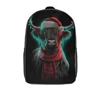 POLIUAWS Sac à dos enfant imprimé en 3D, motif vache des Highlands et Père Noël, grande capacité, idéal pour les voyages et les livres, pour garçons, élèves du primaire et du collège (17 pouces).