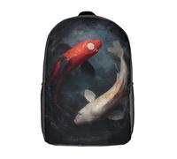 POLIUAWS Sac à dos enfant imprimé en 3D, motif Yin Yang Koi, sac d'école léger et tendance pour les voyages et les études, 43 cm (17 pouces).