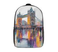 POLIUAWS Sac à dos enfant imprimé en 3D - Reflets du London Bridge - Sac d'école - Sac de voyage - Sac à livres tendance - Grande capacité - 43 cm (17 pouces)