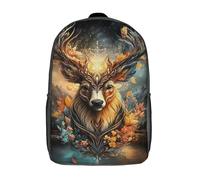 POLIUAWS Sac à dos enfant « Majesté automnale » avec cerf à l'éclat enchanté, imprimé en 3D, sac d'école tendance, sac de voyage, idéal pour l'école ou les voyages, 43 cm (17 pouces).