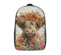 POLIUAWS Sac à dos imprimé 3D avec motif floral de vache des Highlands, sac à dos enfant, sac à dos mignon, imperméable, tendance et décontracté pour bébé fille et garçon, 43 cm (17 pouces)