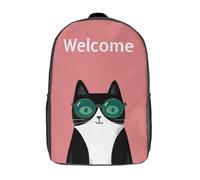 POLIUAWS Sac à dos imprimé en 3D avec motif chat de bienvenue, sac d'école pour enfants, grande capacité, idéal pour les voyages, sac à dos tendance pour garçons et filles, 43 cm (17 pouces).