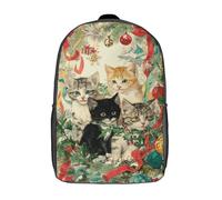 POLIUAWS Sac à dos imprimé en 3D avec motif chatons de Noël pour enfants, idéal pour l'école, les voyages et les cours primaires et collèges (43 cm).